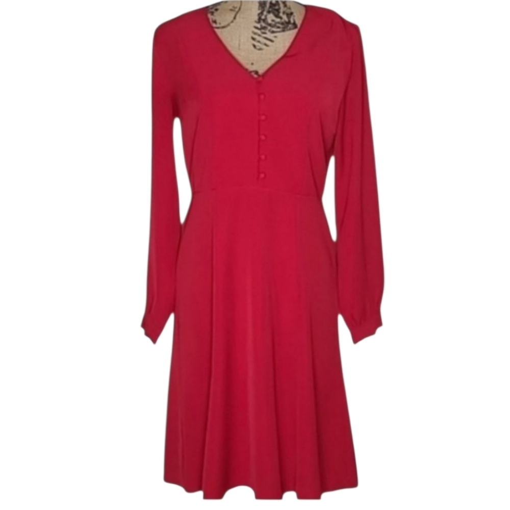 Ann Taylor Factory Red Long Sleeve Midi Dress